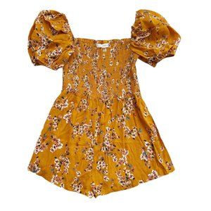 NWT Flynn Skye Justine Mustard Orange Springs Floral Smock Short Sleeve Romper S